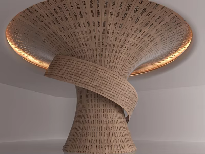 Spiral Column With Intricate Texts And Circular Top Illuminated By Warm Lighting 3d model
