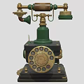 Vintage Daily Electrical Appliance Classic Green And Gold Rotary Dial Telephone With Decorative Brass Accents