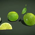Fresh Limes Display With Whole Fruits Sliced Pieces And Green Leaf