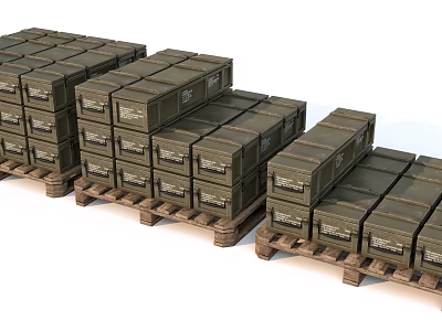 Industrial Equipment Green Storage Crates Stacked On Multiple Wooden Pallets 3d model