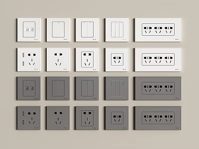 Various White And Gray Switch Panels With Single Double Switches And Sockets 3d model