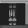 Modern Closet Interior Design With Black Wardrobe Hanging Clothes And Drawers