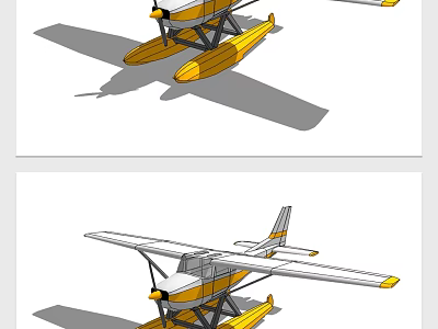 Yellow And White Passenger Seaplane 3D Model With Floats And Wings 3d model