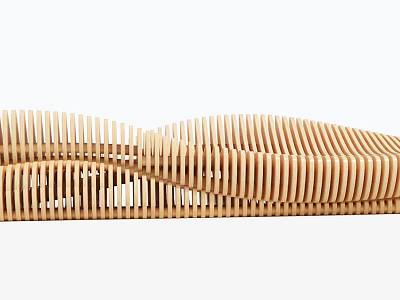 Creative Modern Wooden Public Chair With Wavy Striped Structure Design 3d model