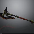 Fantasy Axe Weapon with Black Gold Decoration Red Handle and Fiery Blade 3D Render Design