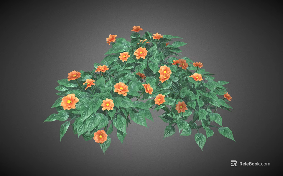 Vibrant Plant Featuring Lush Green Leaves and Bright Orange Flowers 3d model 