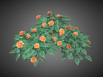 Vibrant Plant Featuring Lush Green Leaves and Bright Orange Flowers 3d model