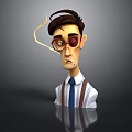 Cartoon Male Character With Glasses Red Eye Brown Hair White Shirt Blue Tie Brown Suspenders Gray Background Reflection