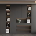 Modern Grey Bookcase Interior Design With Open Closed Storage And Decorative Items 3d model