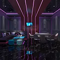 Modern Luxury KTV Interior Design With Blue Lighting Tiger Logo Sofa And Dining Tables
