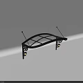 Outdoor Canopy With Transparent Roof Black Frame And Decorative Iron Brackets