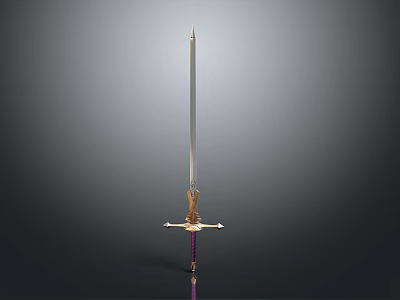 Medieval Decorative Sword With Metal Blade Golden Hilt And Purple Handle 3d model
