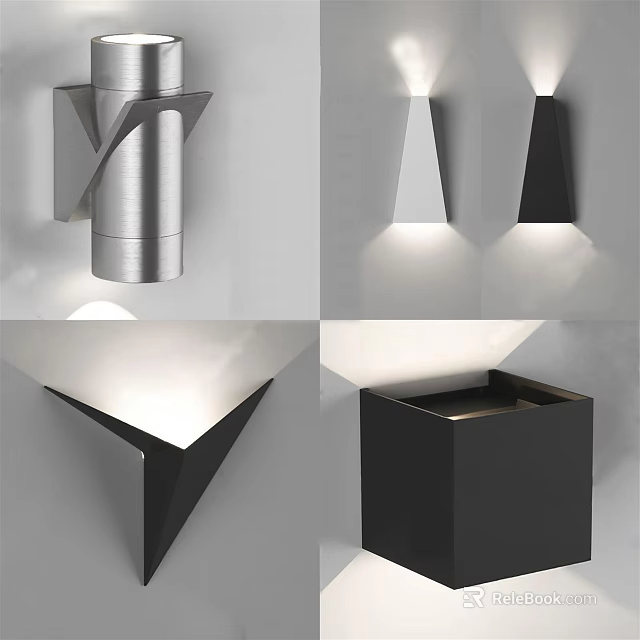 Modern Geometric Wall Lamps in Black White Silver for Interior Lighting Decor 3d model 