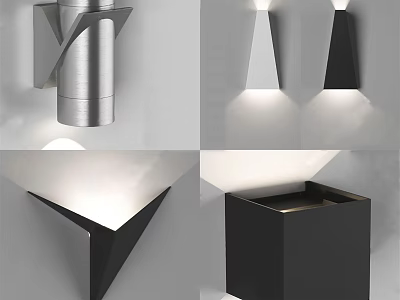 Modern Geometric Wall Lamps in Black White Silver for Interior Lighting Decor 3d model