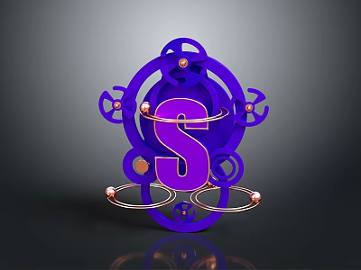 Elegant Purple Decorative Cabinet With Ornate S Letter And Circular Sphere Accents 3d model