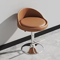 Modern Brown Leather Bar Stool With Curved Backrest Swivel Metal Round Base