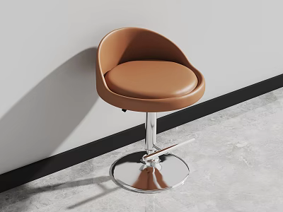 Modern Brown Leather Bar Stool With Curved Backrest Swivel Metal Round Base 3d model