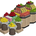 Wooden Display Shelves With Neatly Arranged Various Fresh Fruits In Retail Store
