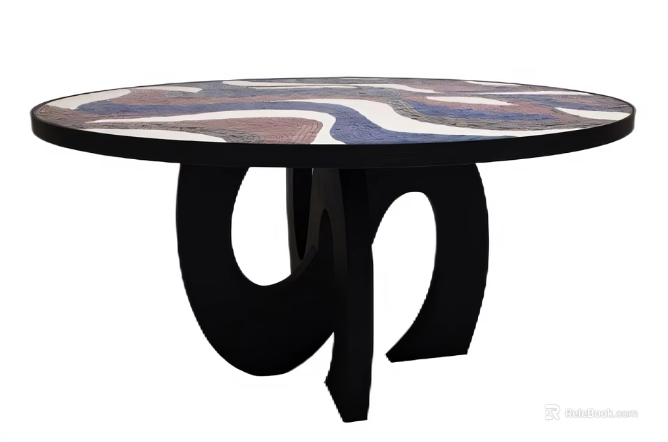Elegant Bar Interior Design featuring Round Colorful Mosaic Countertop and Black Curved Base 3d model 