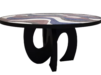 Elegant Bar Interior Design featuring Round Colorful Mosaic Countertop and Black Curved Base 3d model