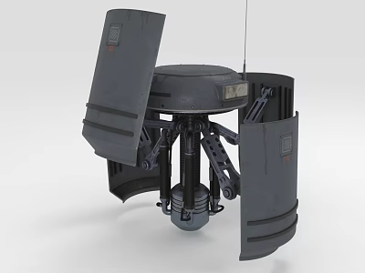 Mechanical Creature Character With Circular Main Body Open Side Panels And Top Antenna Structure 3d model