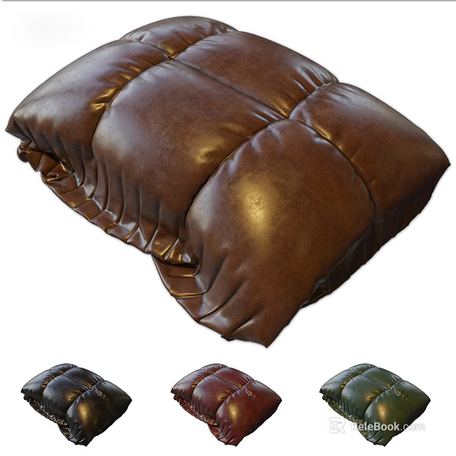 Brown Leather Cushion With Stitched Design And Multiple Color Options 3d model 