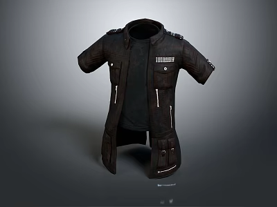 Black Tactical Jacket With Multiple Pockets Short Sleeves And Epaulet Design Details 3d model