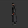 Game Movie Character In Military Style Long Coat With Belt And Cap