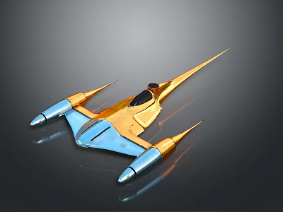 Futuristic Gold And Blue Airliner With Streamlined Design And Multiple Engines 3d model