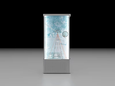 Transparent Display Case With Blue Mechanical Diagrams And Metal Base 3d model