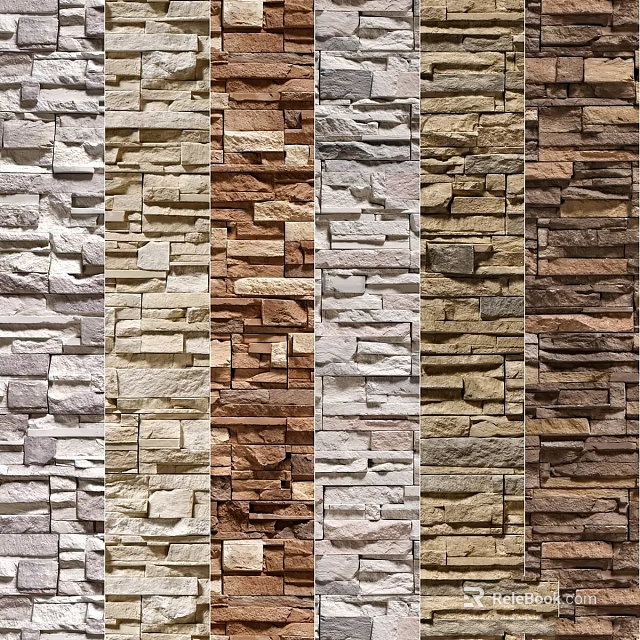 Natural Stone Wall Cladding Components With Various Colors And Textured Patterns 3d model