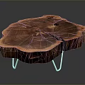 Natural Tree Stump Stool With Visible Growth Rings and Metal Hairpin Legs for Modern Interior