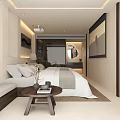 Modern Hotel Guest Room Featuring Twin Beds Large Windows Scenic View And Accent Lighting