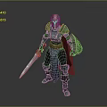 Man In Armored Warrior Gear Holding Sword And Shield Standing Confidently
