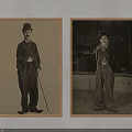 Vintage Framed Black And White Portrait Paintings With Top Hat And Cane In Different Settings