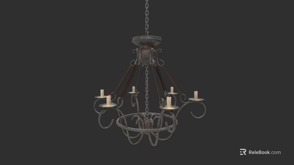 Vintage Iron Chandelier With Ornate Design And Candle Shaped Lights 3d model 
