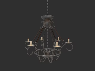 Vintage Iron Chandelier With Ornate Design And Candle Shaped Lights 3d model