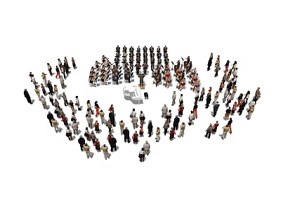 Group of People Gathered in Circular Formation Around White Central Platform 3d model