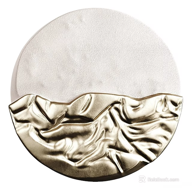 Modern Artistic Wall Decor With Gold Wavy Texture And Light Circular Design 3d model 
