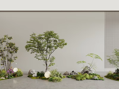 Serene Courtyard Garden With Diverse Trees Ferns Rocks And Green Lawn 3d model