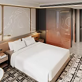 Modern Hotel Guest Room With King Bed Bedside Lamps And Patterned Carpet