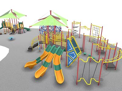 Colorful Outdoor Playground Equipment with Slides Climbing Frames Swings and Canopies 3d model