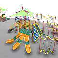 Colorful Outdoor Playground Equipment with Slides Climbing Frames Swings and Canopies