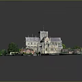 Historic Architecture Grand Structure With Towers Spires Green Lawns And Trees