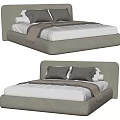 Modern Double Bed With Upholstered Headboard Soft Gray Bedding And Decorative Pillows 3d model
