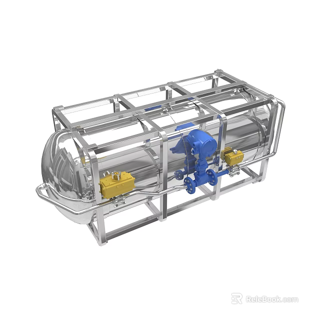 Industrial Electronic Equipment With Stainless Steel Cylinder Metal Frame And Blue Yellow Components 3d model 