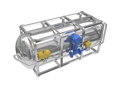 Industrial Electronic Equipment With Stainless Steel Cylinder Metal Frame And Blue Yellow Components 3d model
