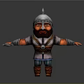 Bearded Warrior Character 3D Model With Armor Helmet Sword And Boots Standing Pose 3d model