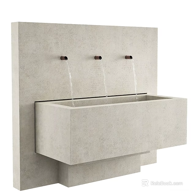 Modern Concrete Washbasin With Three Faucets And Flowing Water On Wall 3d model 