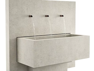 Modern Concrete Washbasin With Three Faucets And Flowing Water On Wall 3d model